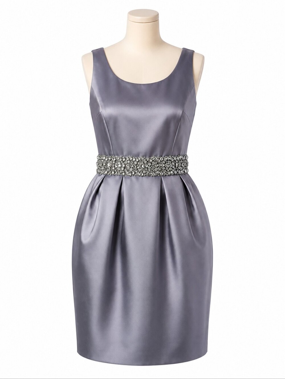 Alex Evenings Dress Sz 12 Gray Taffeta Jeweled Belt Mini Cocktail NWT No Jacket